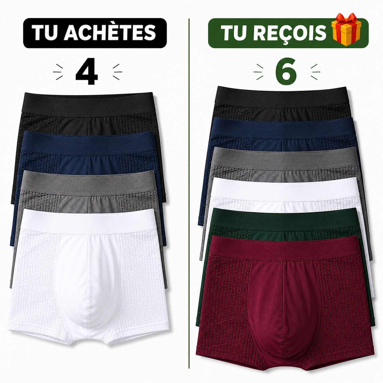 Boxer Bambou Anti-Transpiration — Frais Toute la Journée | Pack 4+2 Offerts